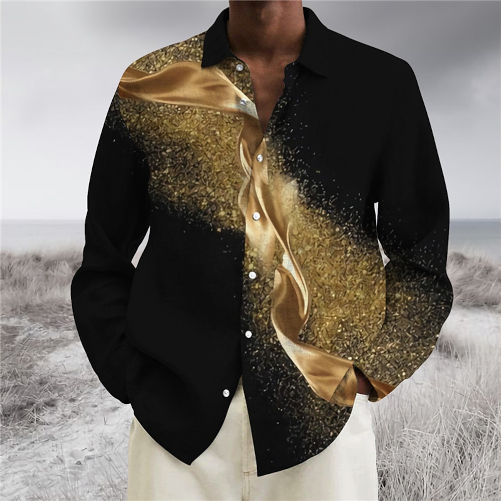 Herren Farbverlauf Grafik-Drucke Hemd Langarm Modisch Designer Brautkleider schlicht Outdoor Casual Festtage Herbst Winter Umlegekragen Bedruckt Button-Down Silber Gelb Rote Blau Gold Lightinthebox