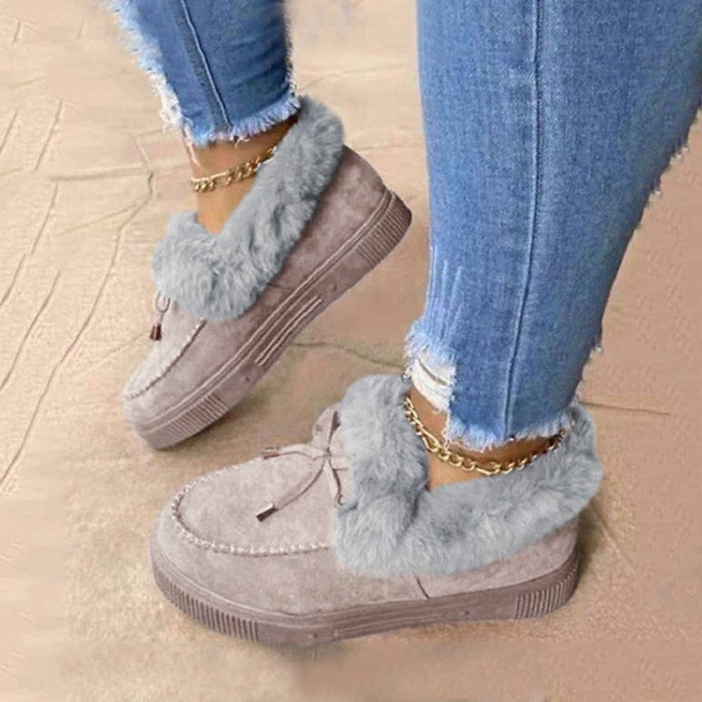 Damen-Mokassin-Loafer mit Fellfutter - gemütliche Winter-Schlupfschuhe mit Plüschbesatz und Wildleder-Finish Lightinthebox