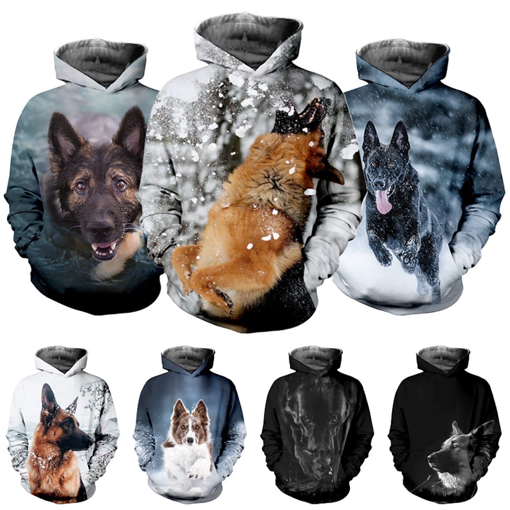 kinderkleidung Jungen Kapuzenshirt Pullover Tier Hund Langarm Tasche Kinder oben Casual 3D-Druck Kapuzenshirt Cool Täglich Schwarz Marineblau Blau Herbst 7-13 Jahre Lightinthebox