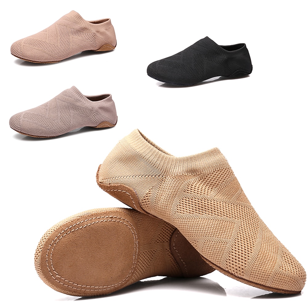 Damen Jazztanzschuhe Tanzschuhe Praxis Professionell Geteilte Sohle Flacher Absatz Runde Zehe Halbschuhe Slipper Erwachsene Kinder Schwarz Dunkelgrau Kamel Lightinthebox