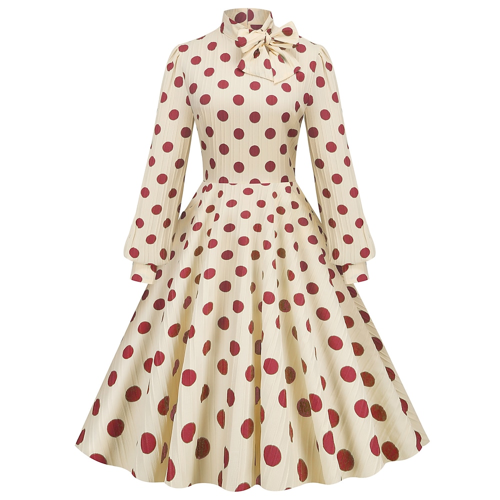 Polka Dots Retro Vintage 1950er Urlaubskleid Schlagkleid Damenkostüm Vintage Cosplay Alltagskleidung Langarmkleid Karneval Lightinthebox