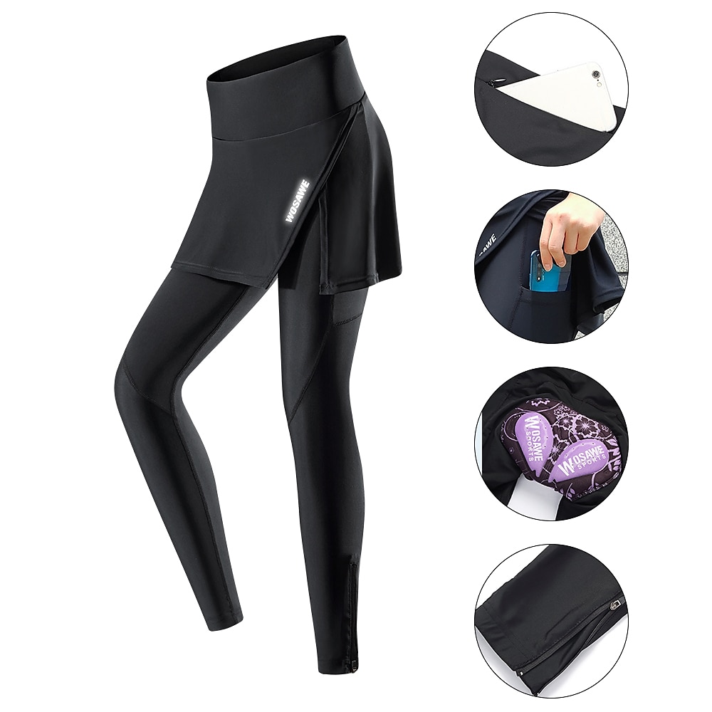 wosawe Damen Radhose mit Rock 3D gepolsterte atmungsaktive reflektierende MTB Radhose Fahrrad lange Leggings Sporthose Lightinthebox