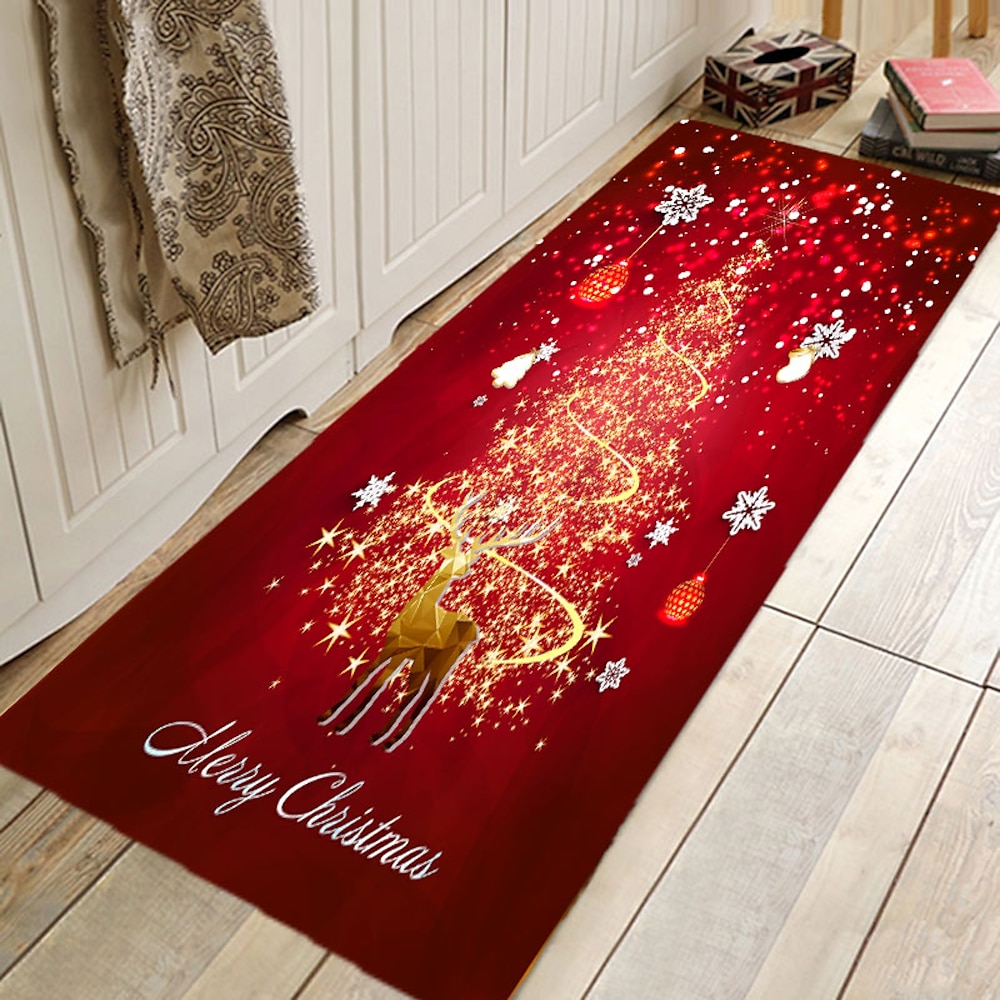 Bodenmatte mit Weihnachtsdekorationsmuster, Flanell-Flurteppiche, Weihnachtsfußmatte für Schlafzimmer, Wohnzimmerteppich, Küche, Badezimmer, rutschfeste Bodenmatten Lightinthebox