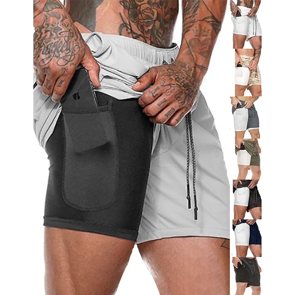 Herren kurze Sporthose Laufshorts kurze hosen Trainingsshorts 2 in 1 mit handytasche Unten Sports Outdoor Sportlich Atmungsaktiv Schnelltrocknend Feuchtigkeitsableitung Yoga Fitness Fitnesstraining Lightinthebox