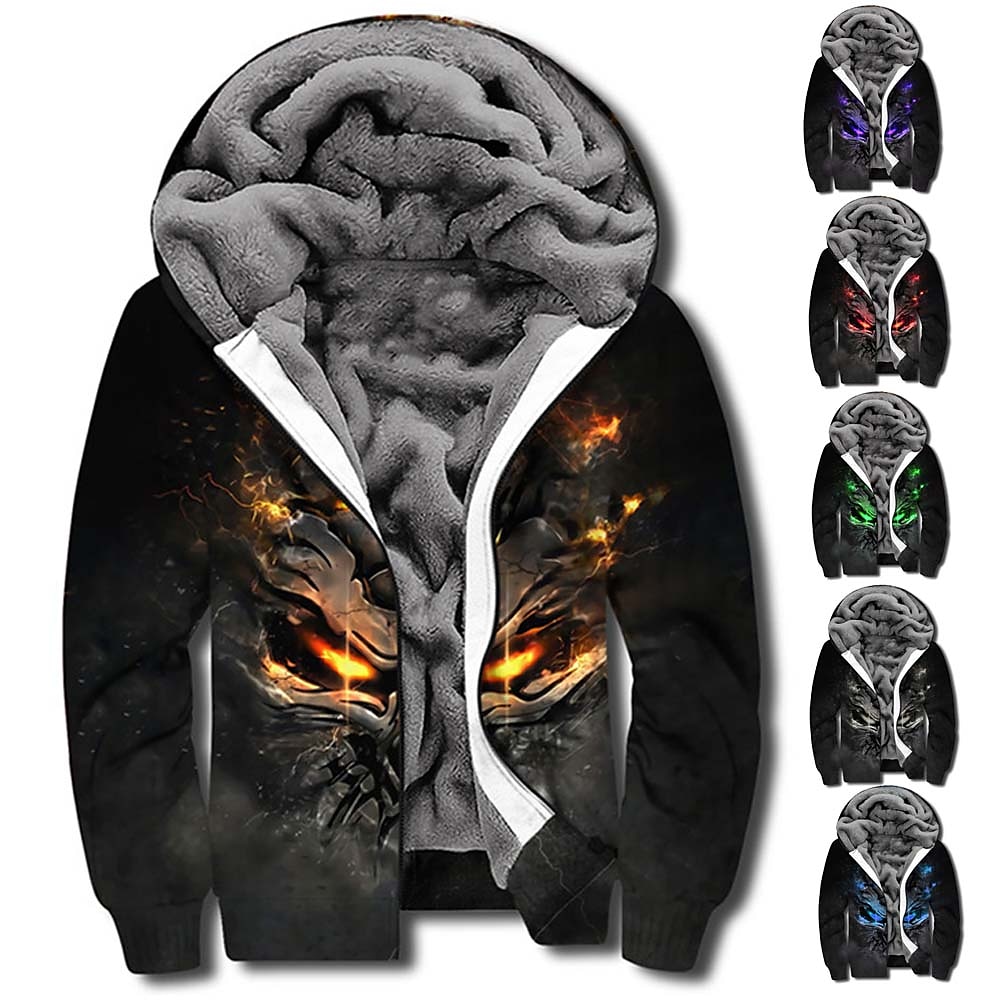 Herren Totenkopf Motiv Grafik-Drucke Hoodie Sweatshirt Kapuze Hoodies Pullover Hoodie Sweatshirt Kapuze Langarm Sweatshirt mit Kapuze Mit Kapuze Designer 3D-Druck Täglich Sport Schwarz Rote Zip Lightinthebox