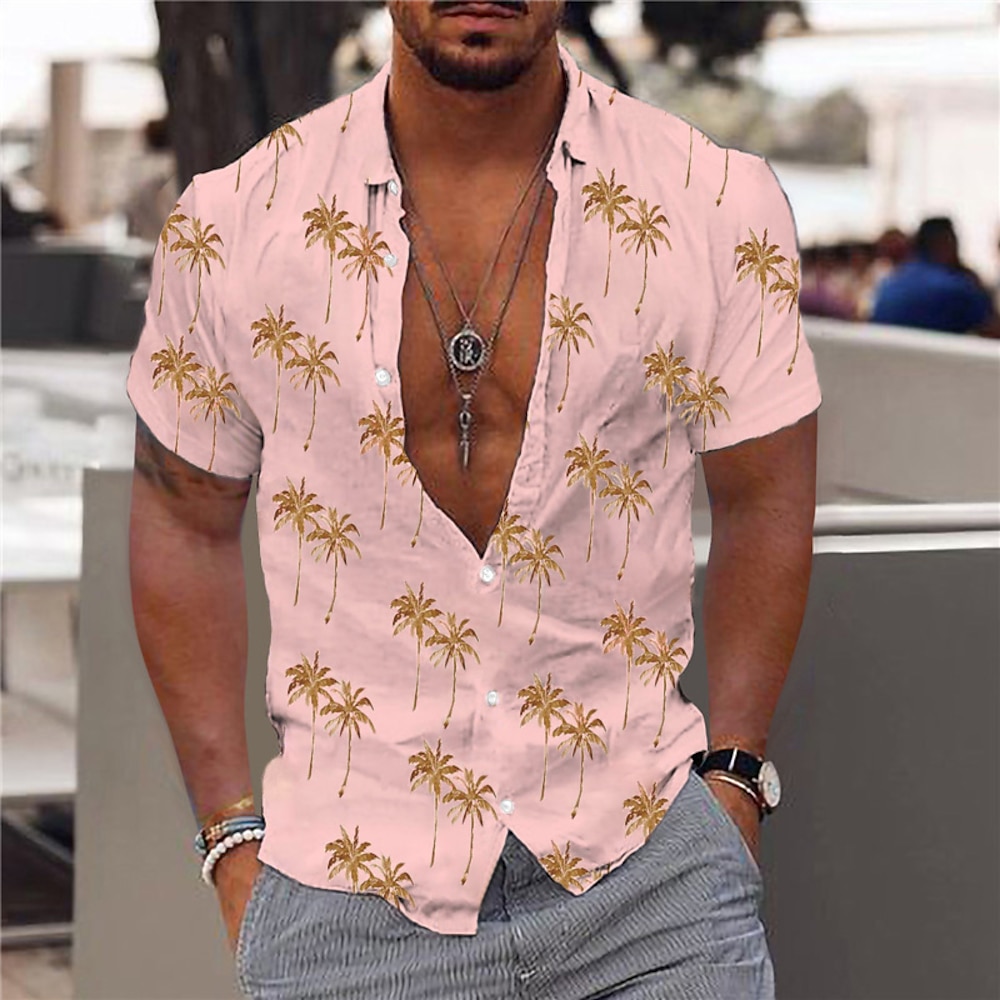 Herren Graphic Kokosnussbaum Hawaiian Hemd Hawaiihemd Sommerhemd Aloha-Shirt Kurzarm Hemd Umlegekragen Modisch Designer Brautkleider schlicht Outdoor Strasse Casual Weiß Rosa Rote Print S M L Lightinthebox