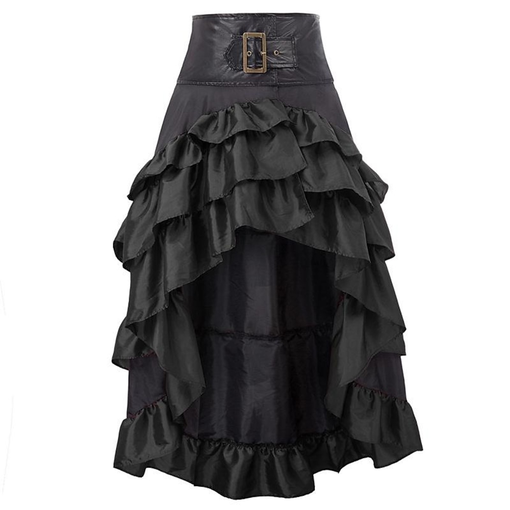 Damen Rock Petticoat Gothic Kleid Langer Rock Maxiröcke Rüschen asymmetrischer Saum unifarben Karneval Party Herbstamp;Winter Retro Vintage Gothic Viktorianisch Karneval Kostüme Damen Schwarz Lightinthebox