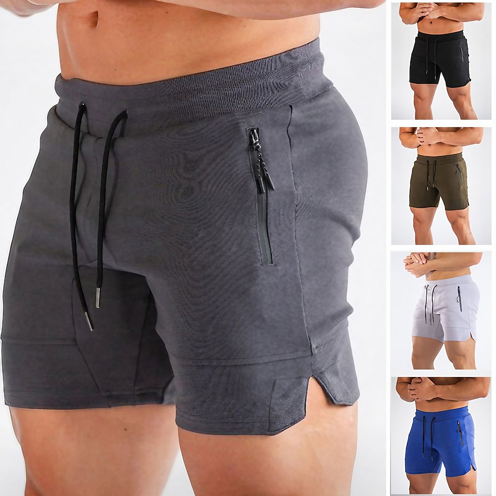 Herren Sportliche Shorts Trainingsshorts Kurze Sporthose Kurze Sporthose Sport Shorts Kordelzug Sportlich Tasche mit Reißverschluss Feste Farbe Radfahren Atmungsaktiv Kurz Sport Fitness Fitnessstudio Lightinthebox