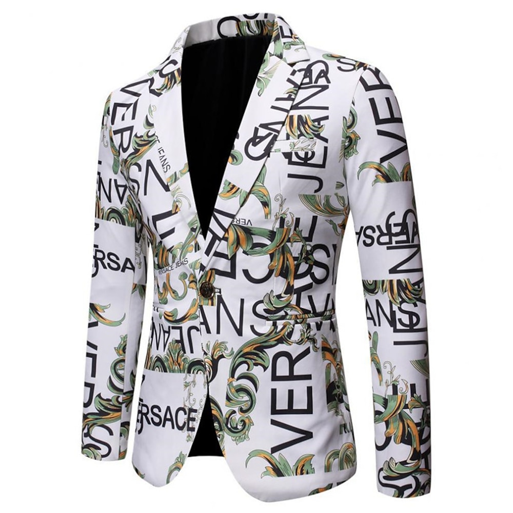 Herren Abendkleidung Blazer Sakko Hochzeitsfeier Frühling Herbst Polyester Buchstabe Nummer Komfort Einreiher - 2 Knöpfe Blazer Schwarz Weiß Rote Blau Lightinthebox