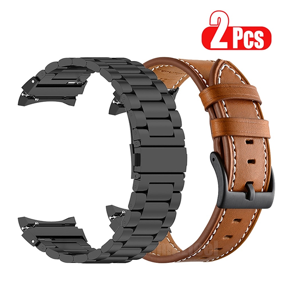 Uhrenarmband für Samsung Galaxy Watch 7/6/5/4 40/44mm, Watch 5 Pro 45mm, Watch 6 Classic 43/47mm, Watch 4 Classic 42/46mm Edelstahl Echtes Leder Ersatz Gurt Metallverschluss Gliederarmband Armband Lightinthebox