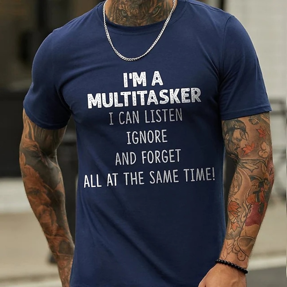 Herren Buchstabe Ich bin ein Multitasker T Shirt Legerer Stil 100% Baumwolle Kurzarm Grafik Hemd Dunkelgrau Schwarz Wein Bequemes T-Shirt Casual Festtage Modedesigner-Kleidung Lightinthebox