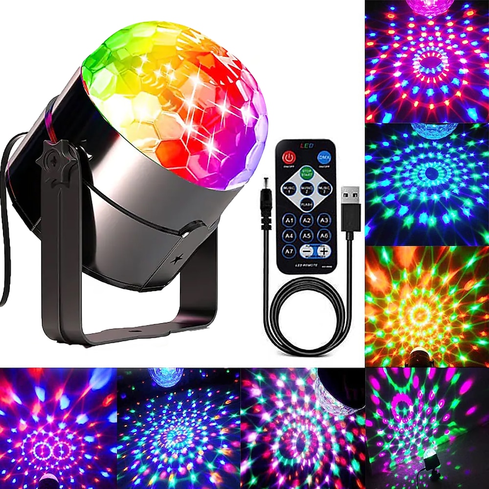 Mini-DJ-Disco-Kugel-Party-Bühnenbeleuchtung LED-7-Farben-Effekt-Projektorausrüstung für Bühnenbeleuchtung mit aktiviertem Fernbedienungssound zum Tanzen, Weihnachtsgeschenk, KTV-Bar, Geburtstag Lightinthebox