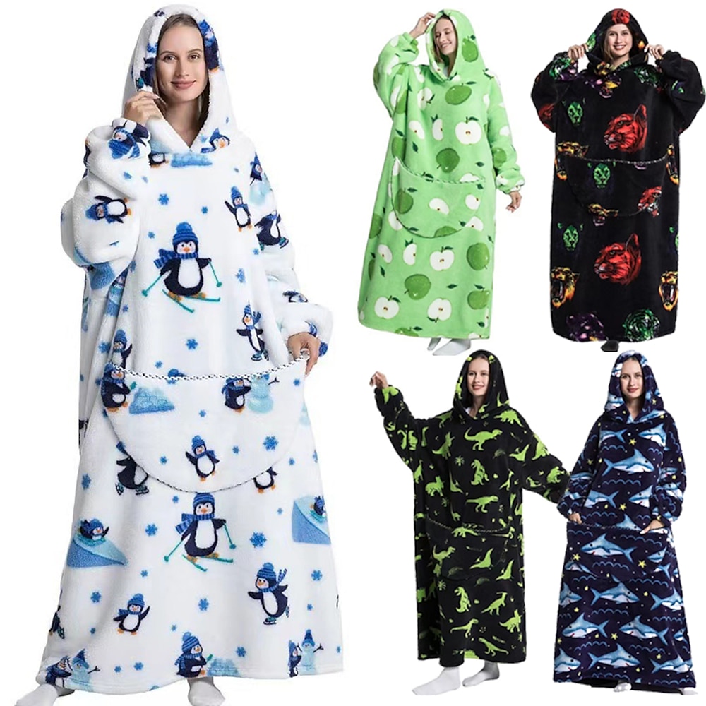 Erwachsene Zeichen Übergroße Hoodie-Decke Tragbare Decke mit Tasche Hai Pinguin Dinosaurier Pyjamas-Einteiler Kigurumi-Pyjamas Für Herren und Damen Karneval Maskerade Karikatur Lightinthebox