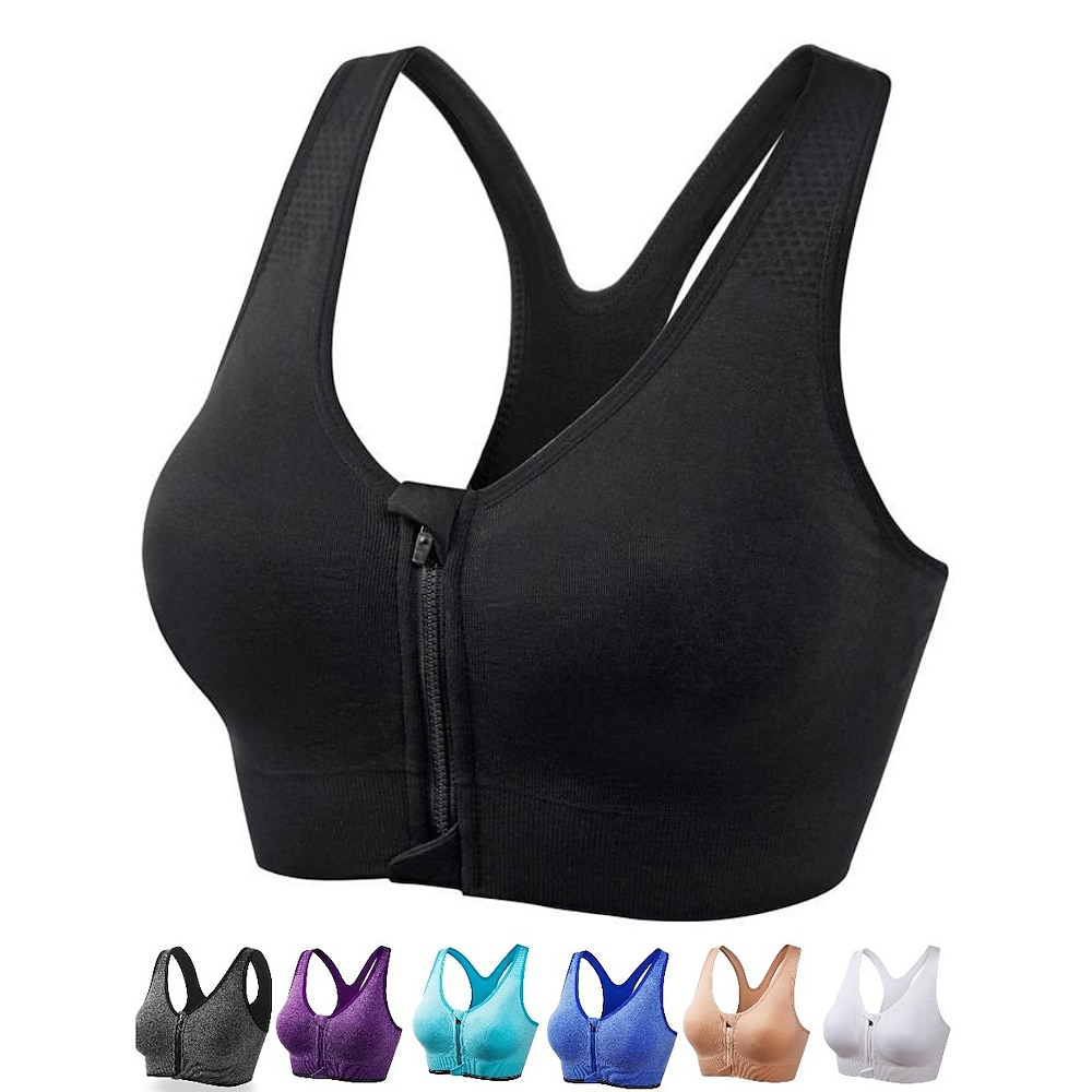 Damen Hohe Unterstützung Sport Bustier bh Sport-BH Bustier Nahtlos Ringer-Rücken-Kleid BH-Oberteil Gefüttert Yoga Fitness Fitnesstraining Atmungsaktiv Stoßfest Freiheit Hellkaki Schwarz Weiß Einfarbig Lightinthebox