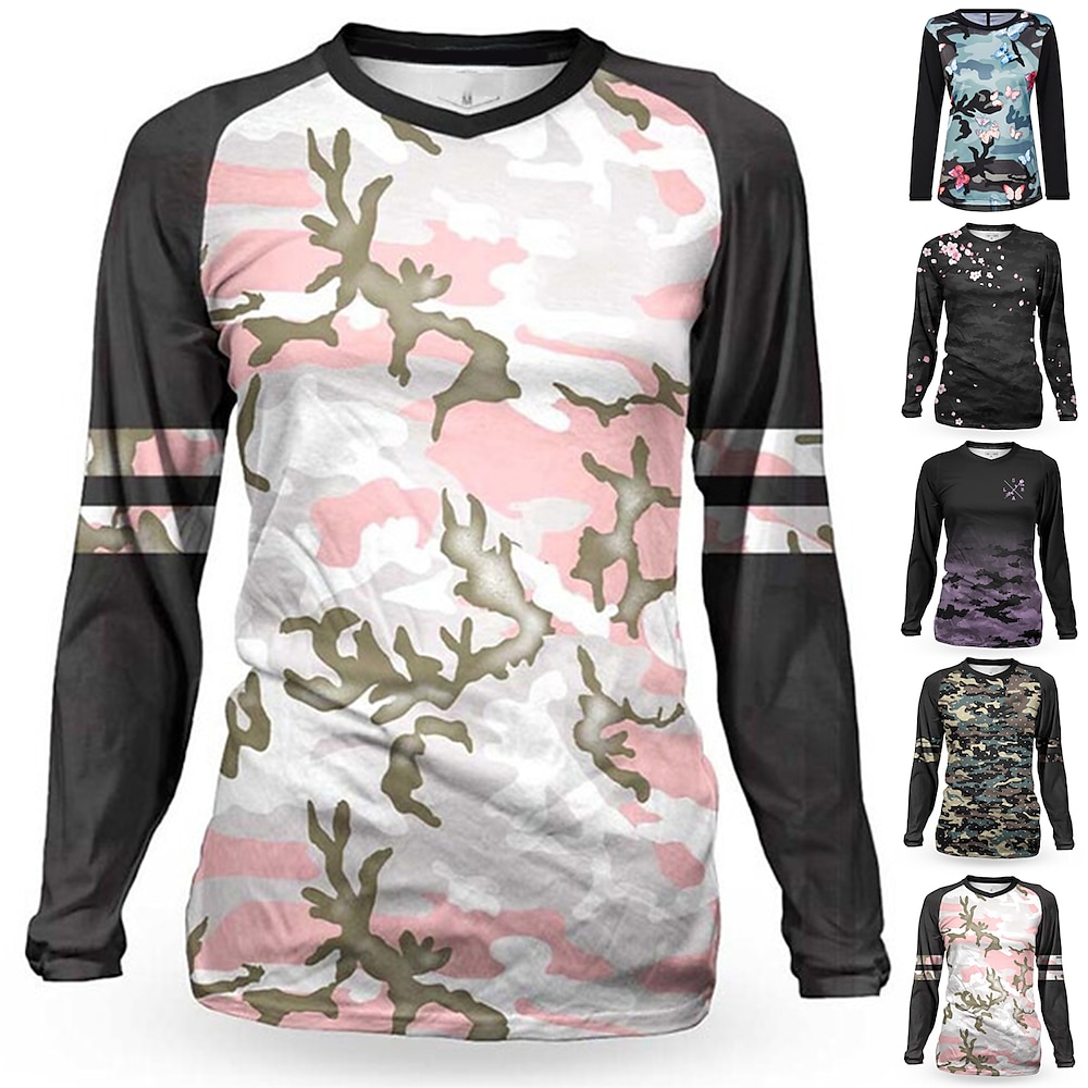 Damen Downhill Jersey Langarm MTB Mountain Rennrad Schwarz Rosa Blau camuflaje Fahhrad Atmungsaktiv Schnelltrocknend Sport camuflaje Bekleidung Lightinthebox