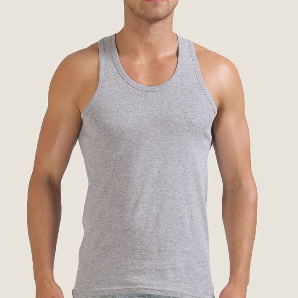 Herren Tank Top Shirt Unterhemden Ärmelloses Hemd Ärmellos Rundhalsausschnitt Sommer Frühling Glatt Modisch Strassenmode Moderne zeitgenössische Sport Innen Casual Weiß Grau Top T-Shirt für Herren Lightinthebox