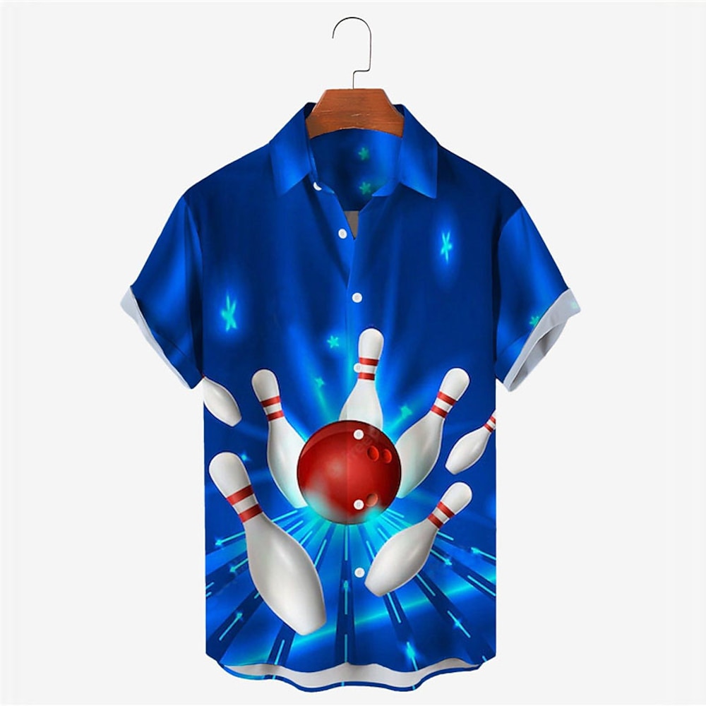 Herren Bowlingkugel Hemd Knopfhemd Kurzarm Designer Brautkleider schlicht Weich Outdoor Täglich Festtage Sommer Frühling Umlegekragen Bedruckt Button-Down Weiß Grün Schwarz Gelb Rote Blau Lightinthebox