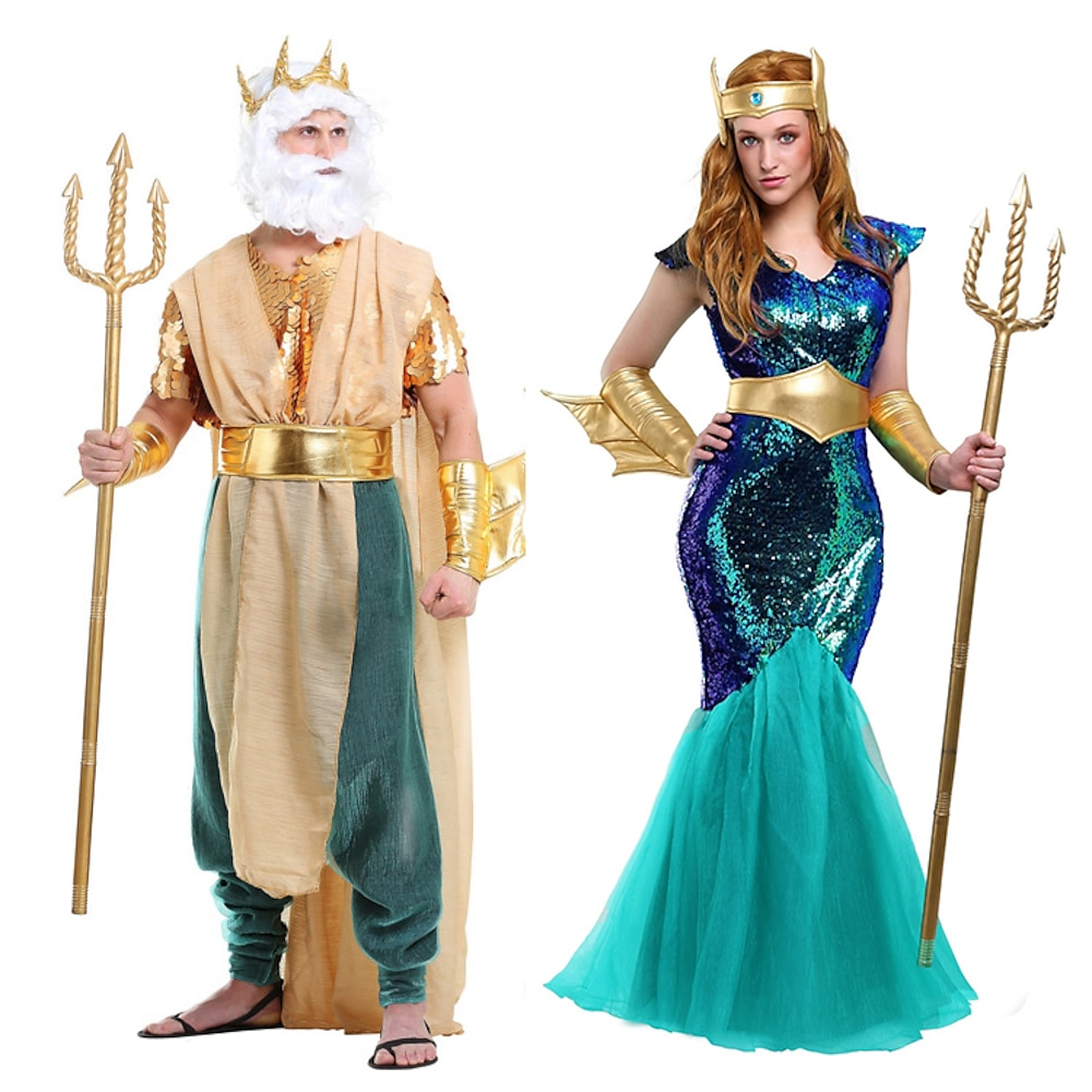 König-Königin-Meerjungfrau-Outfits für Paare Paarkostüme für Männer und Frauen Film-Cosplay Cosplay Altes Ägypten Grünes Armbandamp;Armreif Top Kleid Karneval Maskerade Valentinstag / Hose / Hose Lightinthebox