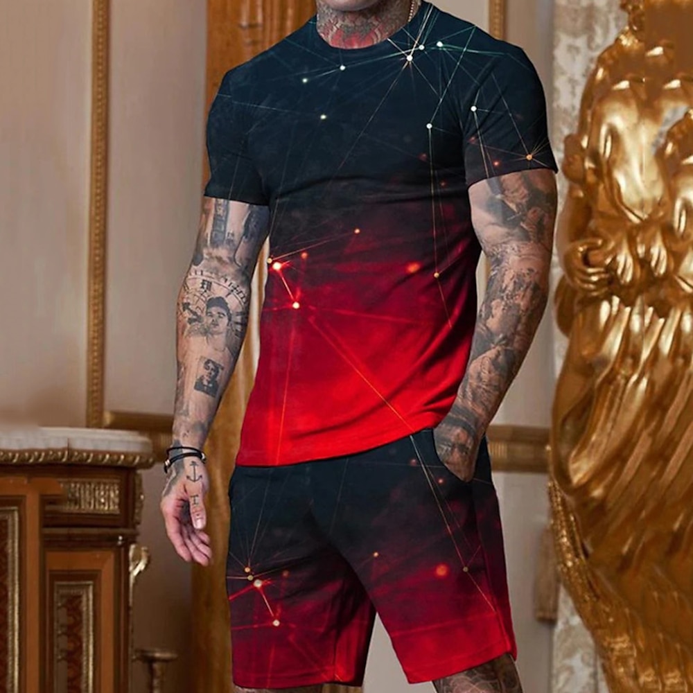 Herren Frühling Sommer Grafik Sternenbanner 2St T-Shirts-Sets Shorts und T-Shirt-Set T-Shirt-Outfits Kurzarm Rundhalsausschnitt Designer Lässig Bequem Outdoor Urlaub Täglich 3D-Druck 2 teilig Rote Lightinthebox