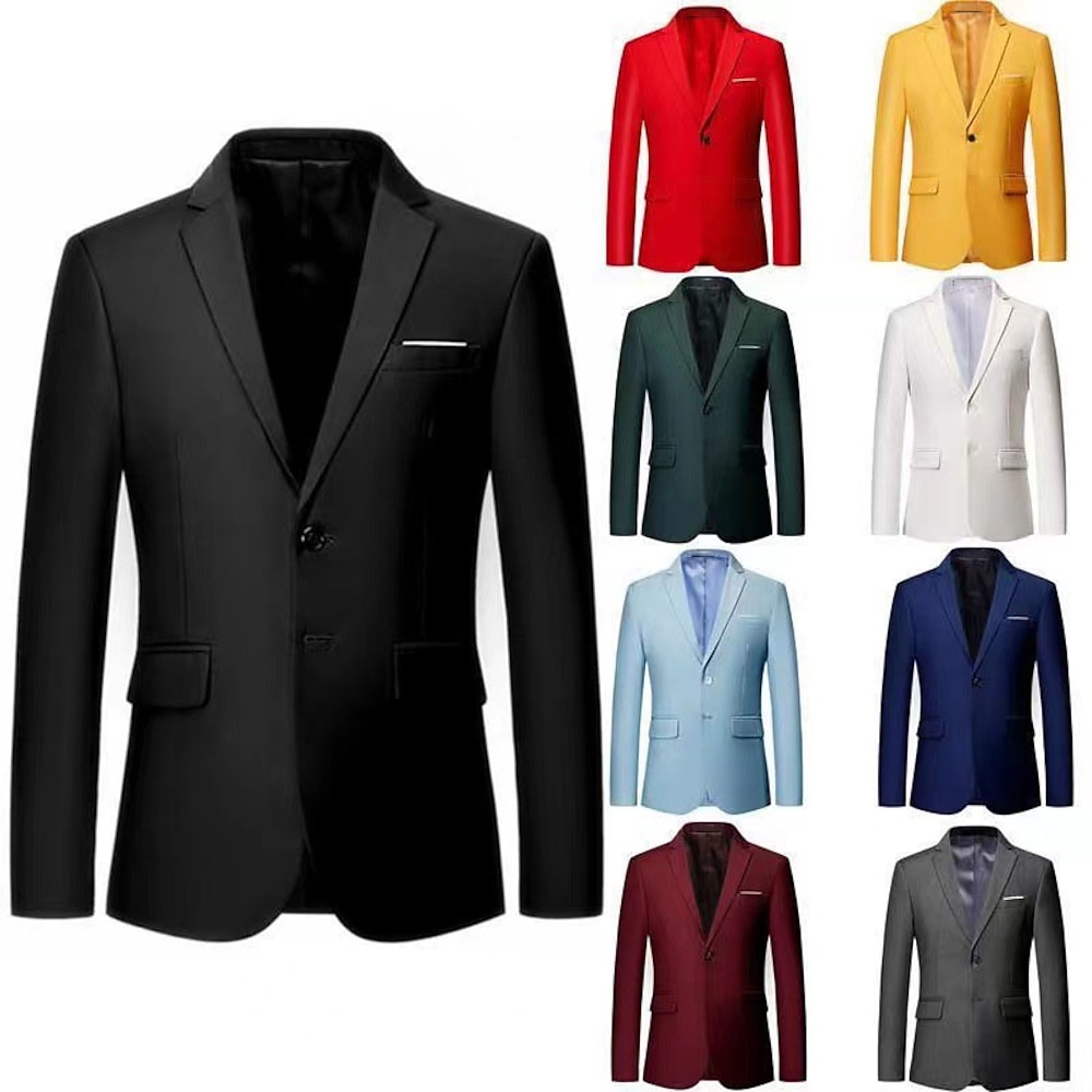 Herren Jacke Blazer Sakko Hochzeit Geschäft Draussen Tasche Frühling Herbst Glatt Modisch Zum Kleid Kargen Schwarz Weiß Gelb Rosa Wein Jacken Lightinthebox