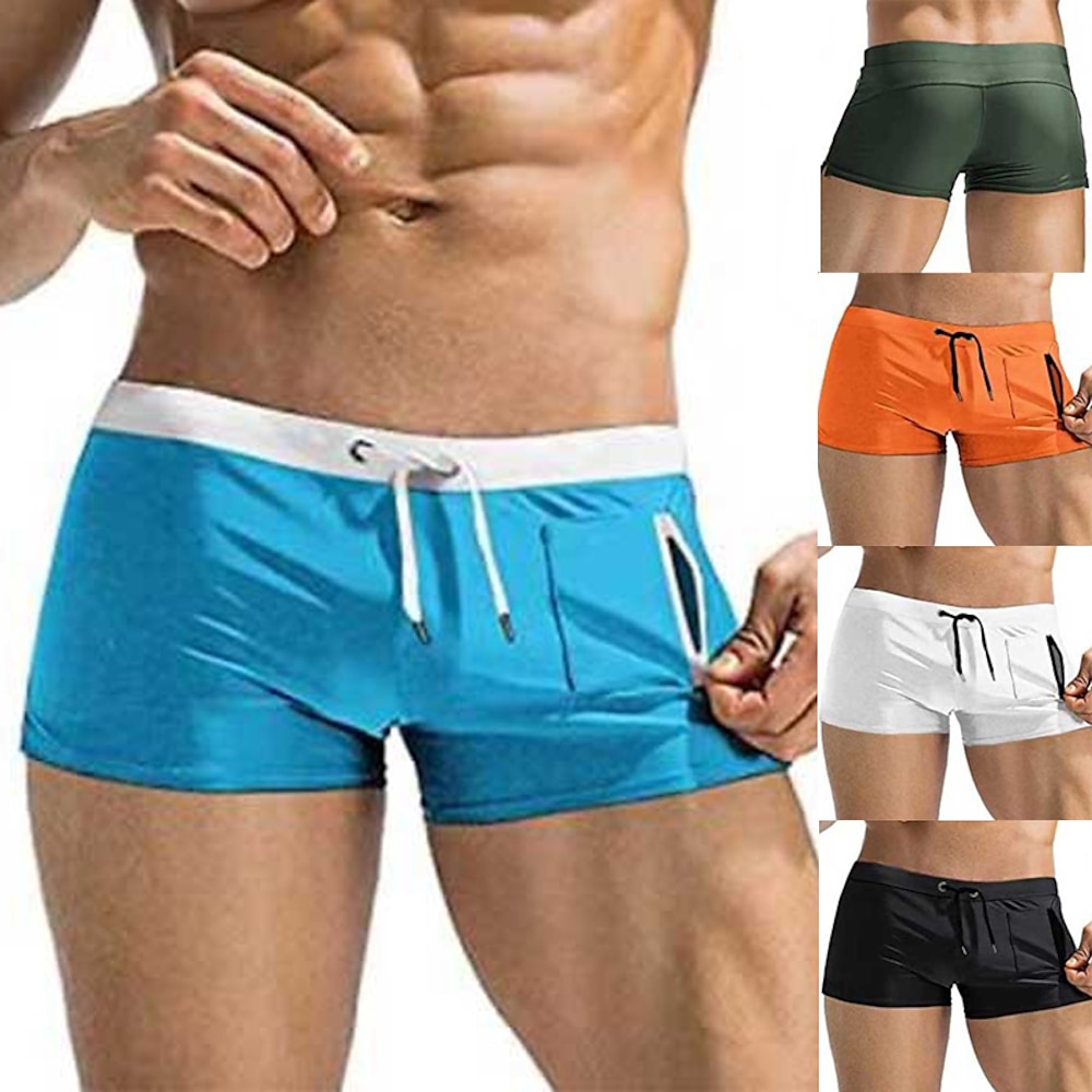 Herren Badehose Schwimmshorts Bademode Boardshorts Badeshorts Kordelzug Tasche mit Reißverschluss Feste Farbe Komfort Atmungsaktiv Kurz Casual Festtage Schwimmbad Strassenmode Stilvoll Schwarz Weiß Lightinthebox