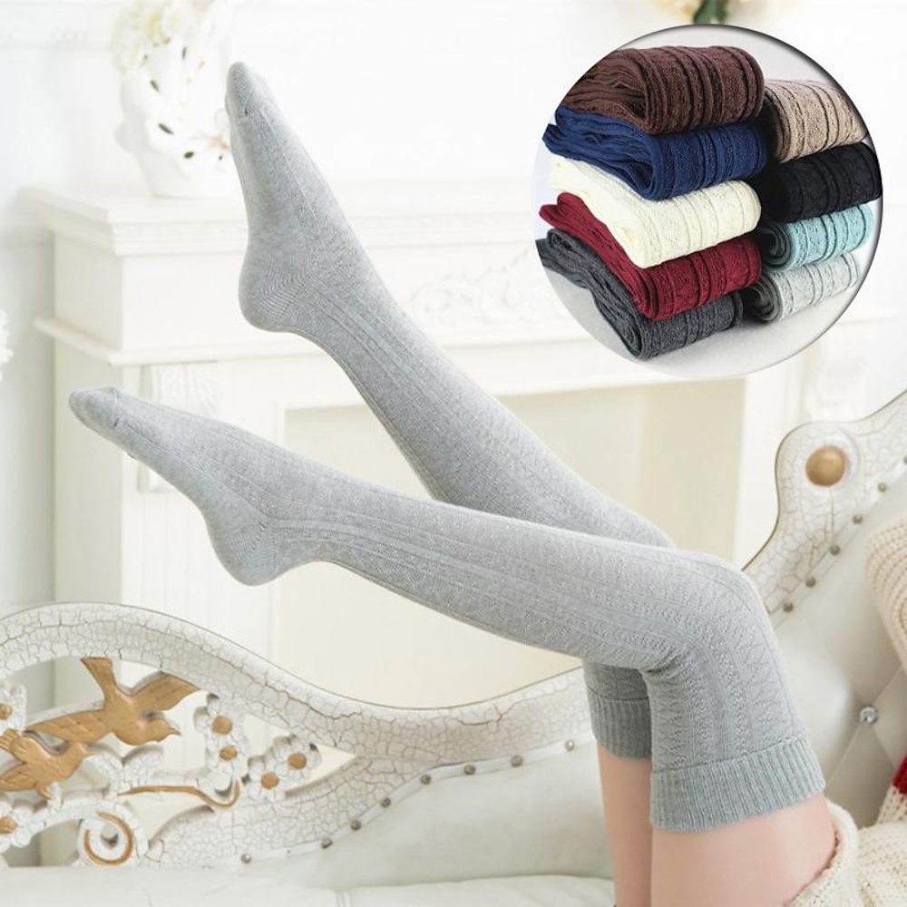 Damen Strümpfe Oberschenkelhohe Crimpsocken Ganzjährig Strumpfhose warm halten elastisch Gestrickt Modisch Casual Marineblau Schwarz Weiß Einheitsgröße Lightinthebox