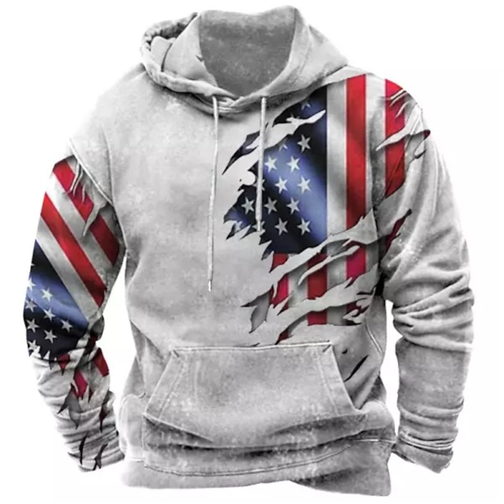 Herren Grafik-Drucke Nationalflagge Hoodie Sweatshirt Kapuze Hoodies Pullover Hoodie Sweatshirt Kapuze Langarm Sweatshirt mit Kapuze Mit Kapuze Strassenmode 3D-Druck Täglich Sport Grau Bedruckt Lightinthebox