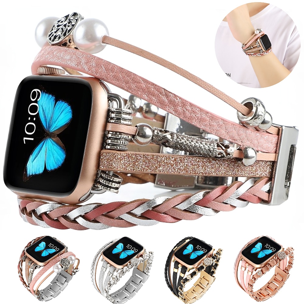 Schmuck Armband Kompatibel mit Apple Watch Armband 38mm 40mm 41mm 42mm 44mm 45mm 49mm Luxus PU - Leder Ersatzarmband für iwatch Series Ultra 8 7 6 5 4 3 2 1 SE Lightinthebox