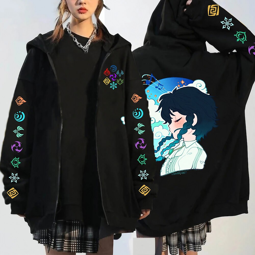 Genshin-Einschlag Xiao hutao Venti Kapuzenshirt Oberbekleidung Reißverschluss Anime Klassisch Streetstyle Für Paar Herren Damen Erwachsene Heißprägen Lightinthebox