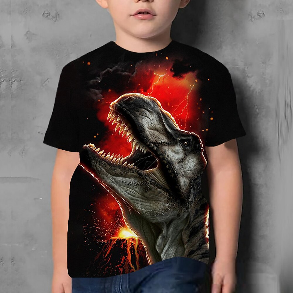 kinderkleidung Jungen T-Shirt Tee Tier Dinosaurier Kurzarm Rundhalsausschnitt Kinder oben Casual 3D-Druck Cool Täglich Sommer Schwarz 3-12 Jahre Lightinthebox