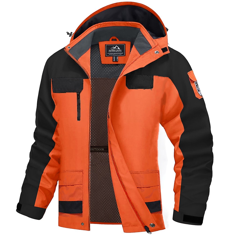 Herren Winterjacke Wanderjacke Regenjacke Windjacke Sport Natur Campen und Wandern Wasserdicht Windundurchlässig Mit Kapuze Frühling Herbst Winter Patchwork Elfenbeinweiß Schwarz Orange Armeegrün Lightinthebox