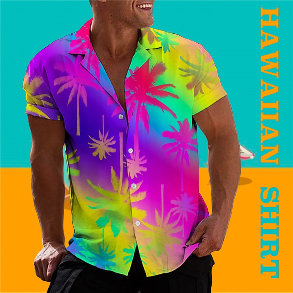 Herren Farbverlauf Kokosnussbaum Tropische Pflanzen Hemd Hawaiihemd Sommerhemd Aloha-Shirt Kurzarm Hemd Umlegekragen Tropisch Modisch Hawaiianisch Casual Hawaiianisch Festtage Schwarz Blau Purpur S M Lightinthebox