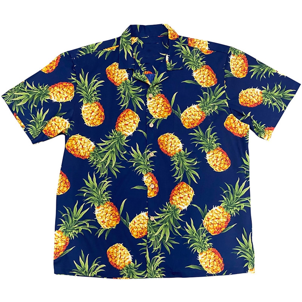 Herren Ananas Hemd Hawaiihemd Sommerhemd Aloha-Shirt Kurzarm Hemd Umlegekragen Tropisch Modisch Hawaiianisch Casual Hawaiianisch Festtage Marineblau 3D-Druck S M L Lightinthebox