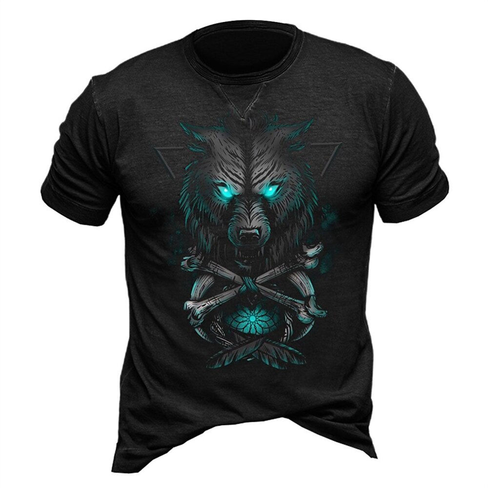 Herren Wolf Grafik-Drucke T Shirt Legerer Stil 100% Baumwolle Kurzarm Grafik Hemd Schwarz Burgunderrot Dunkelmarine Bequemes T-Shirt Strasse Urlaub Modedesigner-Kleidung Lightinthebox