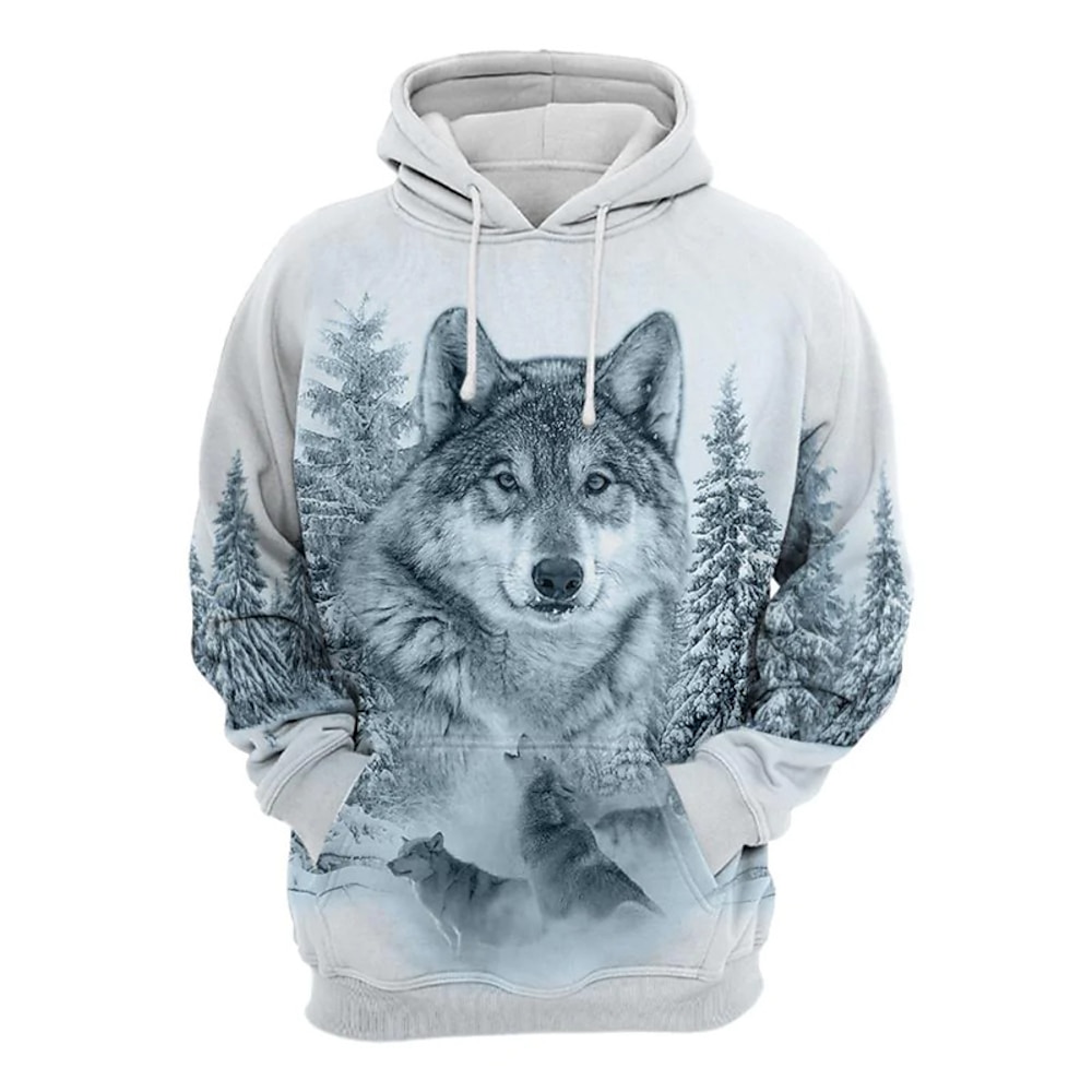 Herren Tier Wolf Hoodie Sweatshirt Kapuze Hoodies Pullover Hoodie Sweatshirt Kapuze Langarm Sweatshirt mit Kapuze Mit Kapuze Strassenmode 3D-Druck Täglich Sport Blau Bedruckt Frühling Herbst Lightinthebox