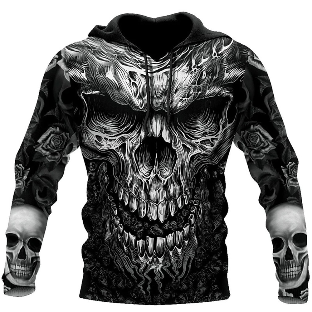 Herren Totenkopf Motiv Grafik-Drucke Hoodie Sweatshirt Kapuze Hoodies Pullover Hoodie Sweatshirt Kapuze Langarm Sweatshirt mit Kapuze Mit Kapuze Strassenmode 3D-Druck Täglich Sport Schwarz Bedruckt Lightinthebox