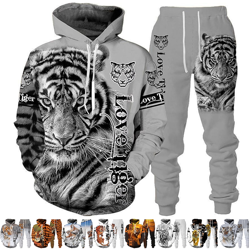 Tier Tiger Hosen Austattungen Kapuzenshirt Anime 3D Vordertasche Grafik Für Paar Herren Damen Erwachsene 3D-Druck Lightinthebox