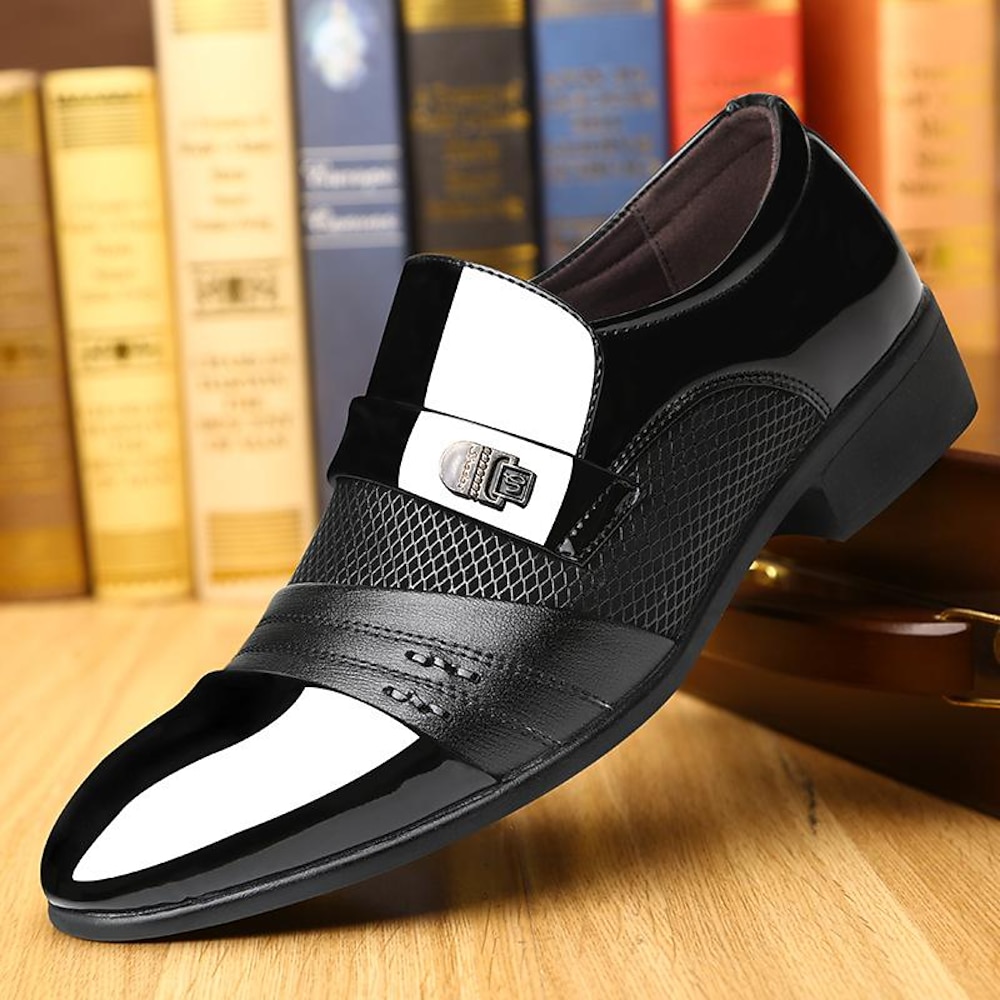 Herren-Loafer aus Lack-Kunstleder - formelle Schlupfschuhe mit Mesh-Akzenten und stylischer Metallschnalle für Hochzeiten und Business Lightinthebox