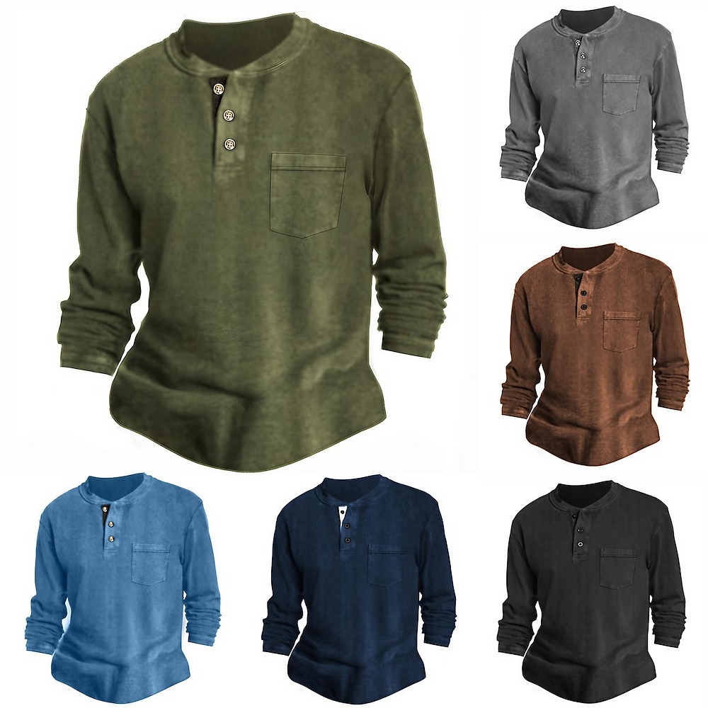 Herren T Shirt Henley Shirt langarmshirt Glatt Rundhalsausschnitt Strasse Täglich Langarm Button-Down Bekleidung Modisch Designer Brautkleider schlicht Komfortabel Lightinthebox