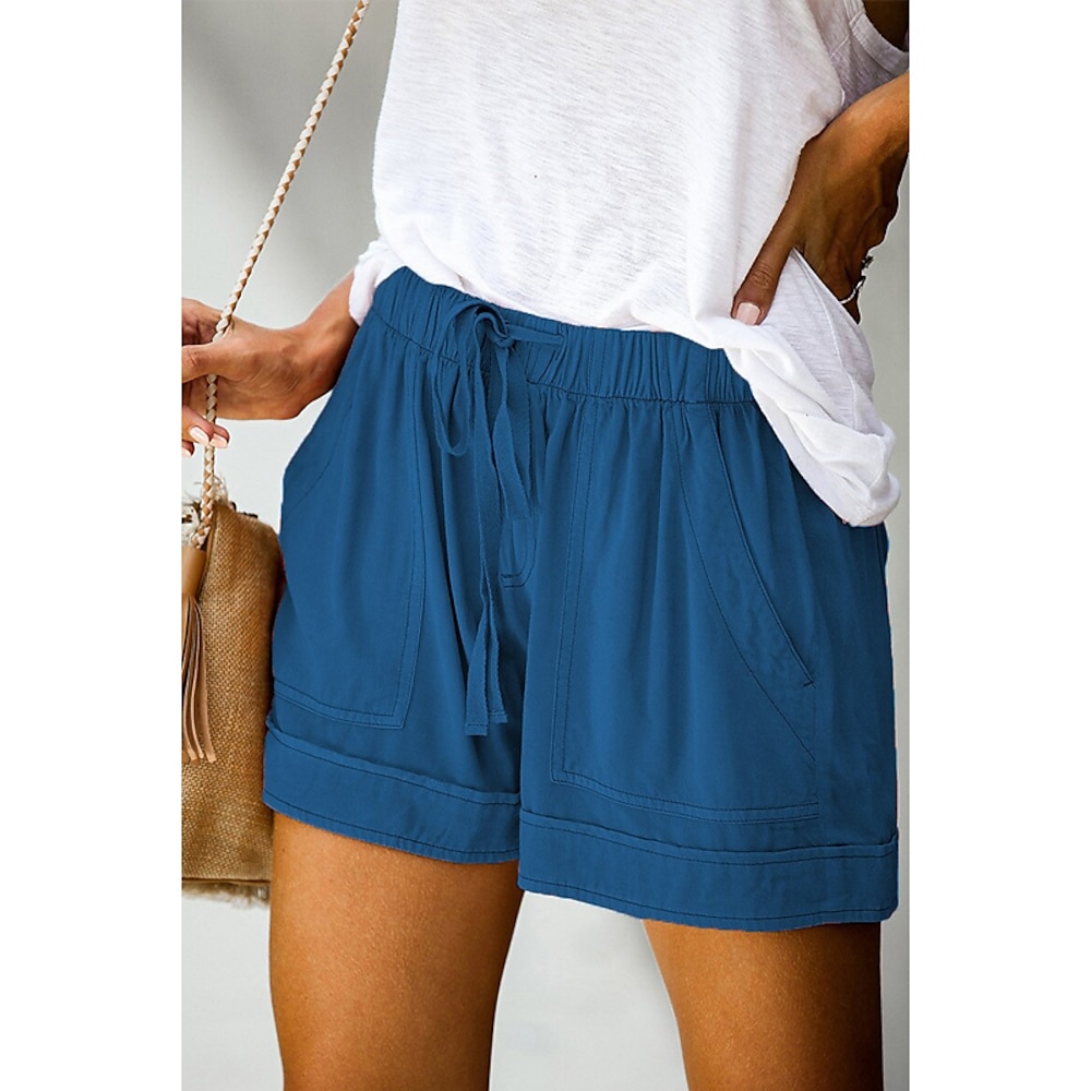 Damen Basic Casual Shorts Kurze Hosen Weite Hosen Ausgebeult Tasche Kurz Hose Täglich Festtage Mikro-elastisch Einfache Baumwollmischung Leicht Draussen Mittlere Taillenlinie Hellblau Weinrot Rosa Lightinthebox