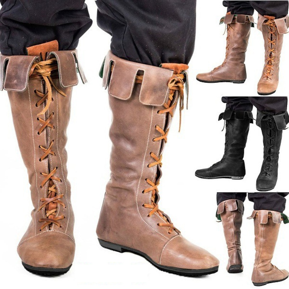 Mittelalterlich Renaissance Schuhe Kniehohe Stiefel Flache Jazzstiefel Seeräuber Vikinger Kreuzritter Herren Unisex Keltisch Seeräuber Maskerade Party / Abend Erwachsene Schuhe Lightinthebox