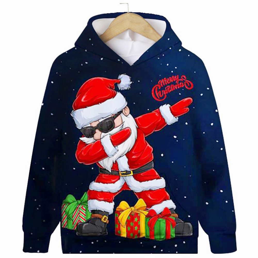 kinder jungen weihnachten hoodie pullover grafik weihnachtsmann hässlich langarm tasche kinder top outdoor hoodie modisch niedlich weiß winter 7-13 jahre Lightinthebox