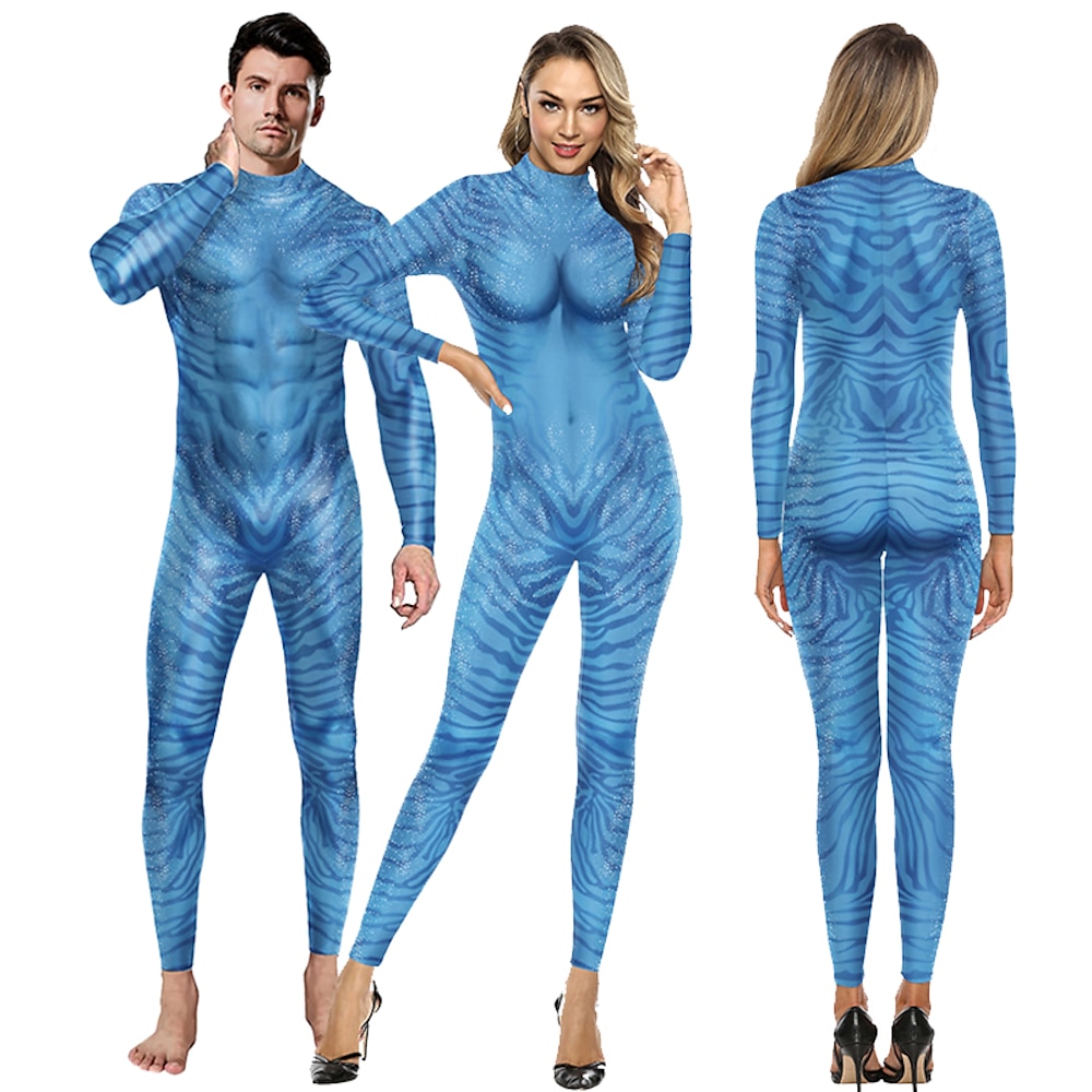 Zentai-Anzüge für Paare, Catsuit, Skin Suit, Avatar 2, Der Weg des Wassers, Neytiri, Jake Sully, Cosplay-Kostüme für Erwachsene, Halloween, Monster-Halloween-Karneval für Herren und Damen Lightinthebox