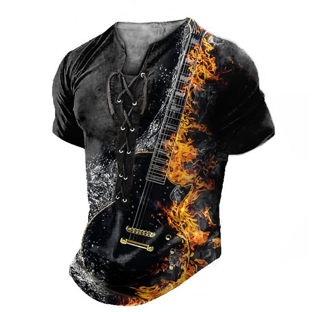 Herren Graphic Gitarre Henley Shirt Tee Kurzarm T-Shirt 3D-Druck Henley Hemd Modisch Brautkleider schlicht Komfort Täglich Sport Ausgehen Schwarz Gelb Blau Sommer Bekleidung S M L XL 2XL 3XL Lightinthebox