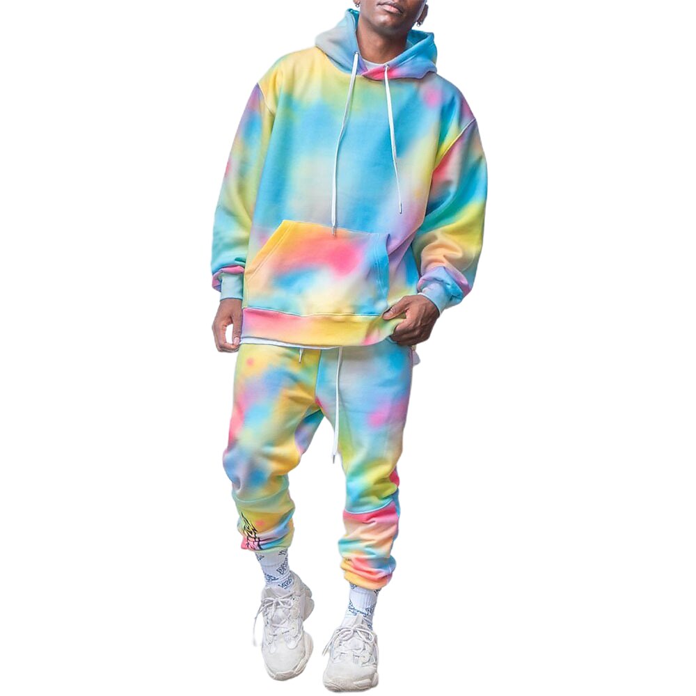 Herren 2St 3D Sweatshirt-Sets Kapuzenshirts Langarm Lange Hosen Sport Outdoor Hellblau Lightinthebox