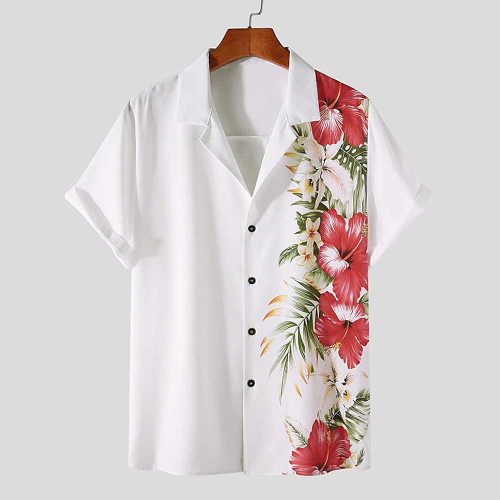 Herren Blumen Grafik-Drucke Hemd Kurzarm Tropisch Modisch Hawaiianisch Casual Festtage Strand Sommer Frühling Umlegekragen Bedruckt Button-Down Gelb Rote Blau Purpur Grün Lightinthebox