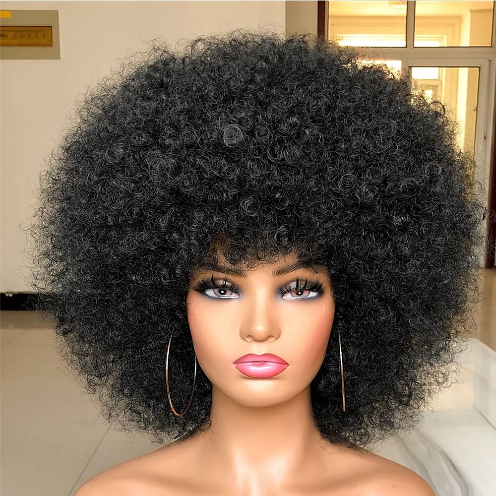 kurze Afro-Perücke mit Pony für schwarze Frauen Afro Kinky Lockenperücke 70er Jahre Premium synthetische große Afro-Perücke Lightinthebox