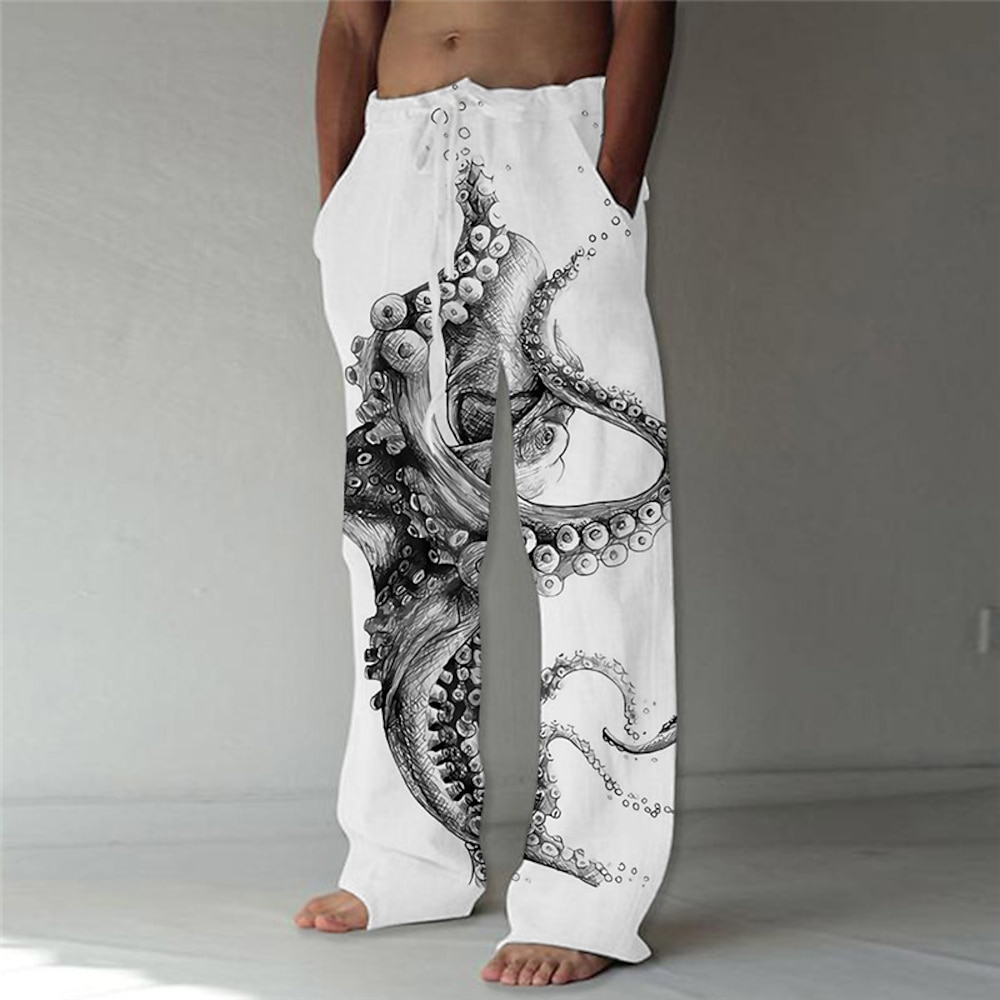 Herren Hose Hosen Sommerhosen Strandhose Kordelzug Elastische Taille Gerade geschnitten Tier Grafik-Drucke Komfort Casual Täglich Festtage Strassenmode Designer Blau Grau Lightinthebox