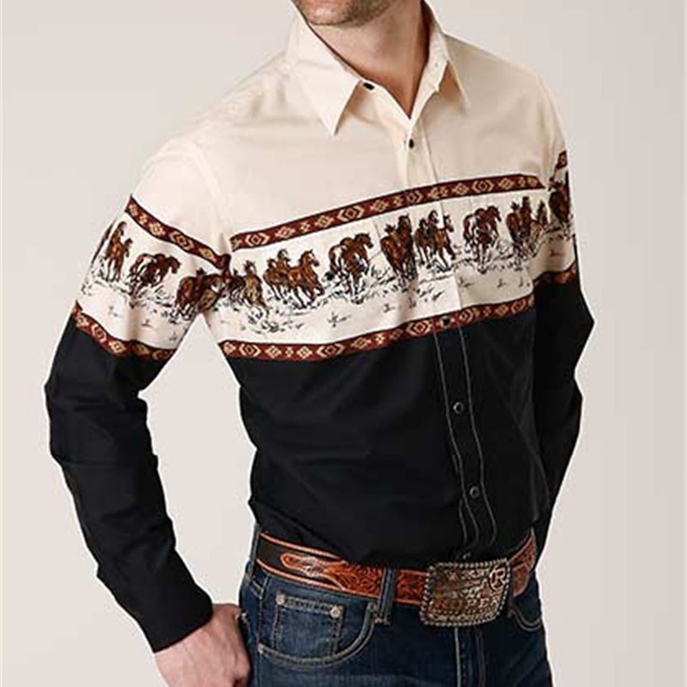 Herren Grafik-Drucke Hemd Westernhemd Cowboy-Shirt Langarm Modisch Strassenmode Designer Outdoor Täglich Herbst Winter Umlegekragen Bedruckt Button-Down Aprikose Blau Purpur Grün Lightinthebox