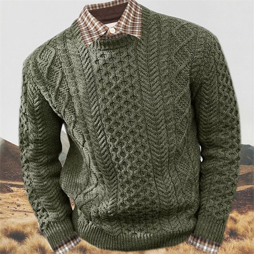 Herren Irischer Pullover Aran Pullover Pullover Zur Seite fahren Gerippt Gedrehtes Stricken Cropped Strick Rundhalsausschnitt Moderne zeitgenössische Freizeitskleidung Ausgehen Bekleidung Herbst Lightinthebox